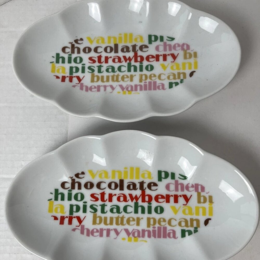 Vintage Banana Split Dishes Set of 2 Ceramic Ice Cream Dessert Plates Bowls